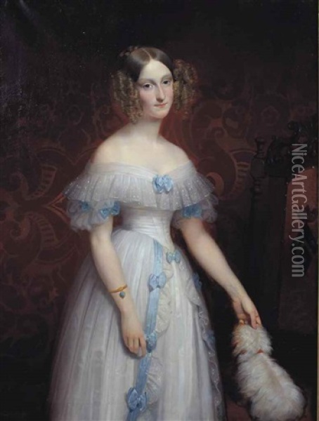 Portrait De Stephanie De Pomereu (1819-1855), Vicomtesse De Talleyrand Oil Painting - Claude Marie Dubufe