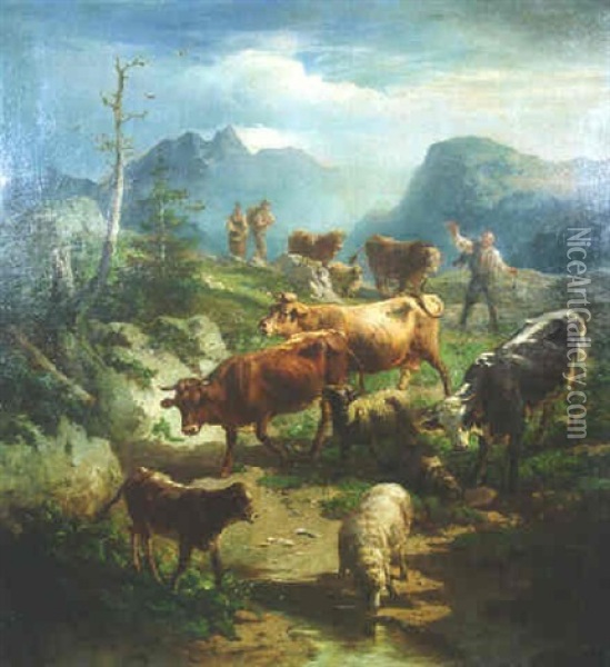 Almabtrieb Oil Painting - Christian Friedrich Mali