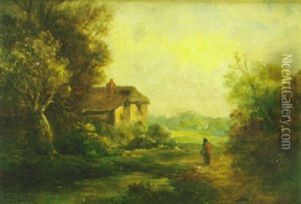 A Cottage In A Landscape Oil Painting - John Moore Of Ipswich