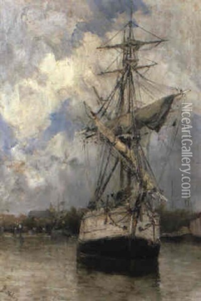 Sailing Vessel In Harbour Oil Painting - Frank Myers Boggs