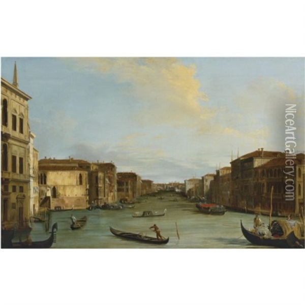 View Of The Grand Canal, Venice, Looking Northeast From The Palazzo Balbi To The Rialto Bridge Oil Painting - Giuseppe Bernardino Bison