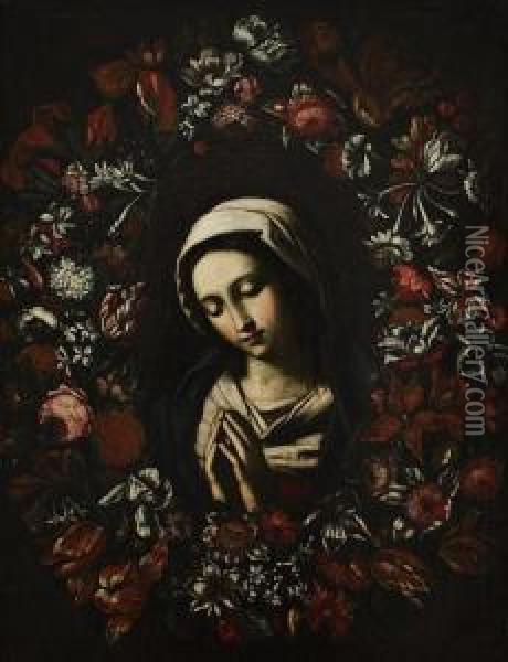 Madonna In Preghiera Entro Ghirlanda Di Fiori Oil Painting - Daniel Seghers