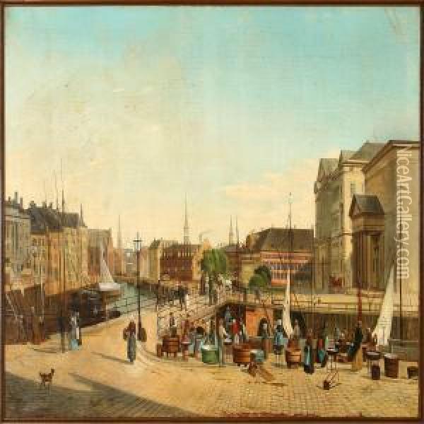 Street Scene From Copenhagen, Denmark Oil Painting - Heinrich Hansen