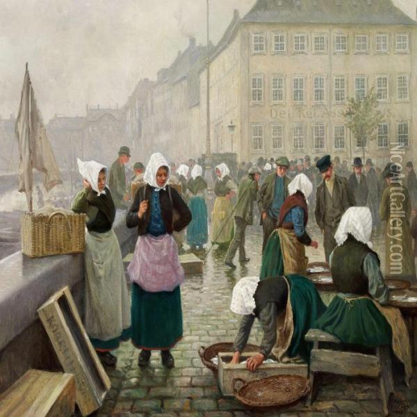 Fishwifes At Gammel Strand Oil Painting - Paul-Gustave Fischer