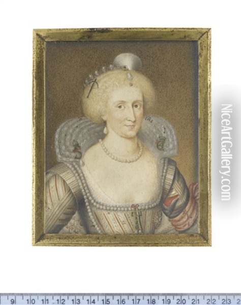 Queen Anne Of Denmark, Queen Consort Of England And Ireland (after Paul Van Somer) Oil Painting - George Perfect Harding