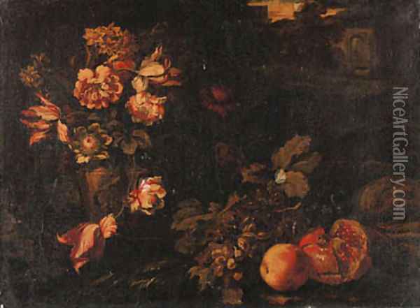 Tulips, narcissi, marigolds and other flowers in an urn Oil Painting - Abraham Bruegel