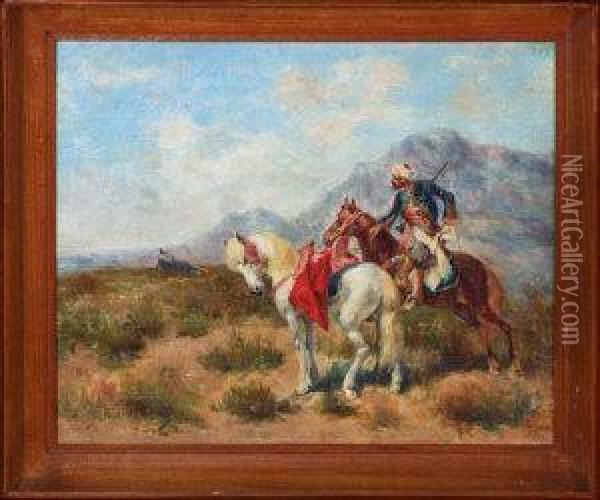 Armed Arab Horsemen On Reconnaissance Oil Painting - Georges Washington