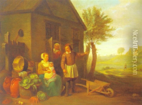 Eine Familie Vor Dem Bauernhaus Oil Painting - Egbert Lievensz van der Poel