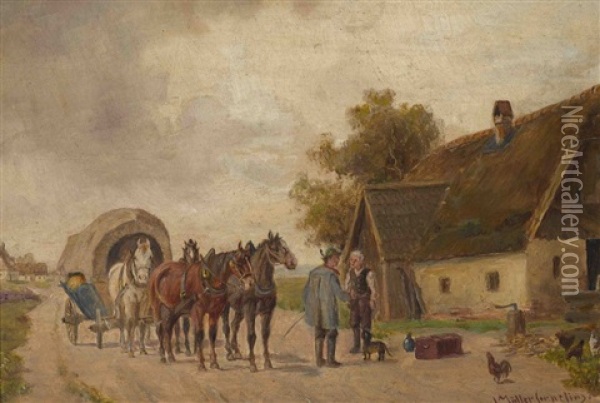 Begegnung Auf Der Dorfstrase Oil Painting - Ludwig Mueller-Cornelius