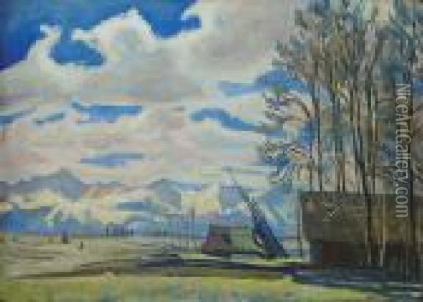 Przedwiosnie - Widok Na Osniezone Tatry Oil Painting - Stanislaw Kamocki
