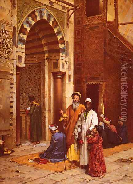L'Aveugle A La Mosquee (Blind man at the Mosque) Oil Painting - Arthur von Ferraris
