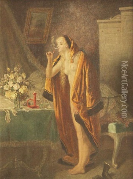 Blonde Schonheit Mit Zigarette Oil Painting - Heinrich Rettig