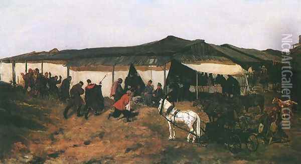 Market in a Provincial Town Oil Painting - Jozef Chelmonski