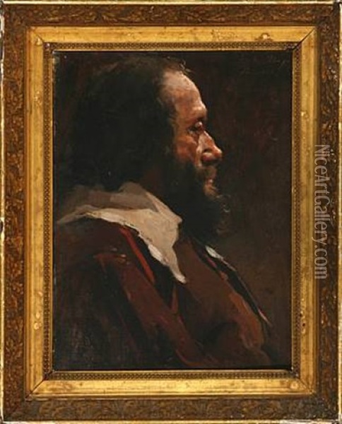 A Man With A Beard Seen In Profile Oil Painting - Eduardo Pelayo Fernandez