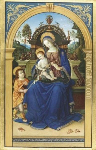Die Jungfrau Maria Mit Jesus Und Johannes Dem Taufer. Oil Painting - Eliseo Tuderte Fattorini