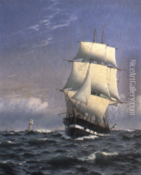 Marine Med Skib For Fulde Sejl Oil Painting - Christian Blache