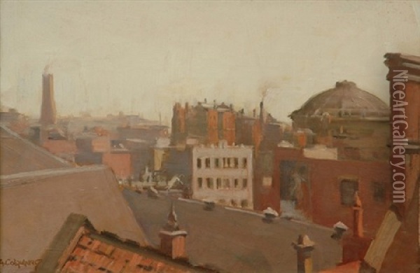 View Of Melbourne Rooftops Oil Painting - Alexander Colquhoun