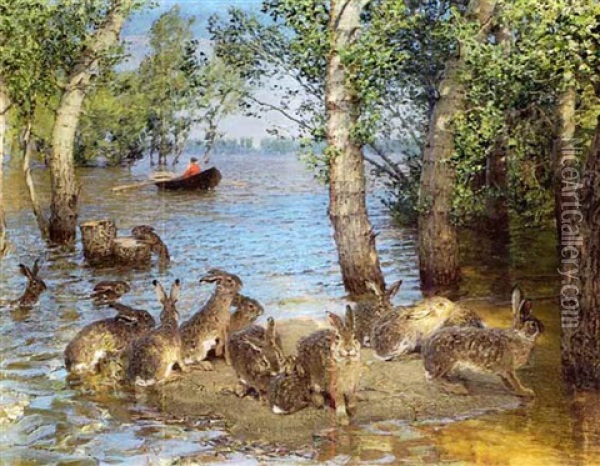 Kaninchen An Einem See Oil Painting - Jakob Weber