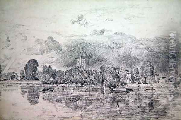 Fulham church from across the River, 1818 Oil Painting - John Constable