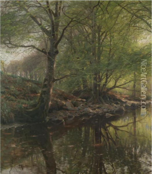 Skovbaek (forest Stream) Oil Painting - Peder Mork Monsted