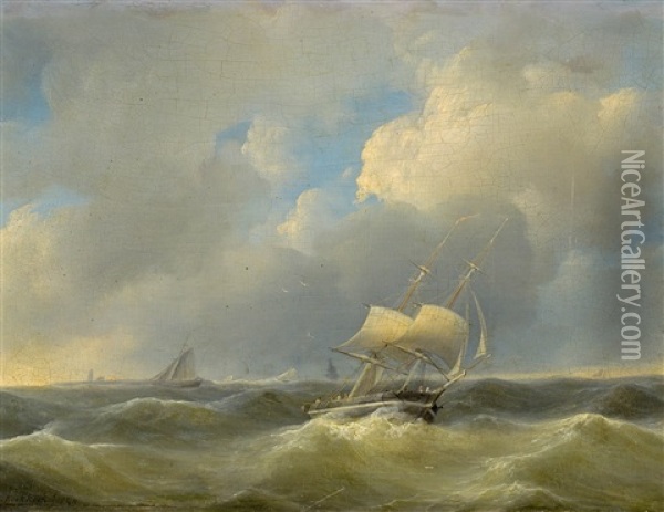 Schiff Auf Offener See Oil Painting - Hermanus Koekkoek the Elder