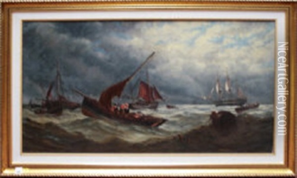 Fishing Boats And A Collier Off The North East Coast Oil Painting - Stuart Henry Bell