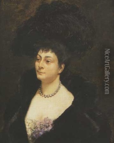 Portrait De Femme Au Chapeau A Plume Oil Painting - Henri Gervex