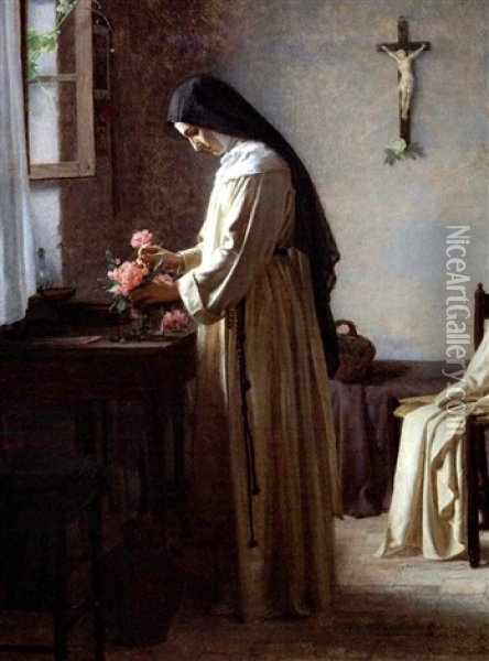 En Nonne Om Morgenen I Sin Celle Oil Painting - Henrik Benedikt Olrik