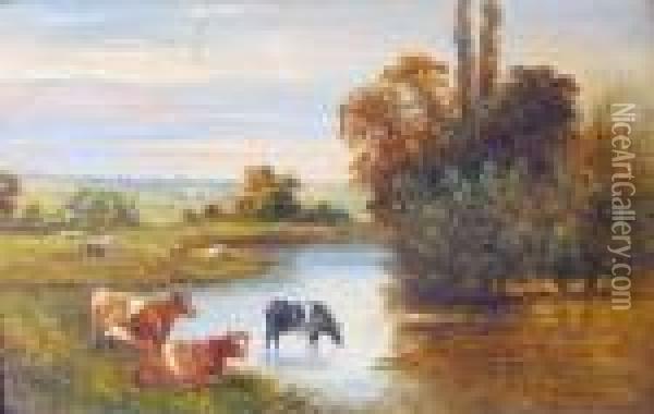 Cattle Watering Oil Painting - Christopher Mark Maskell