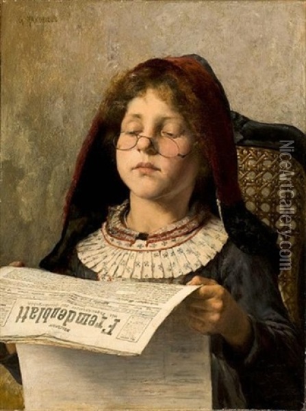 Girl Reading Oil Painting - Georgios Jakobides