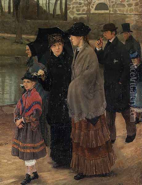 On the Way to Church Oil Painting - Lauritz Andersen Ring
