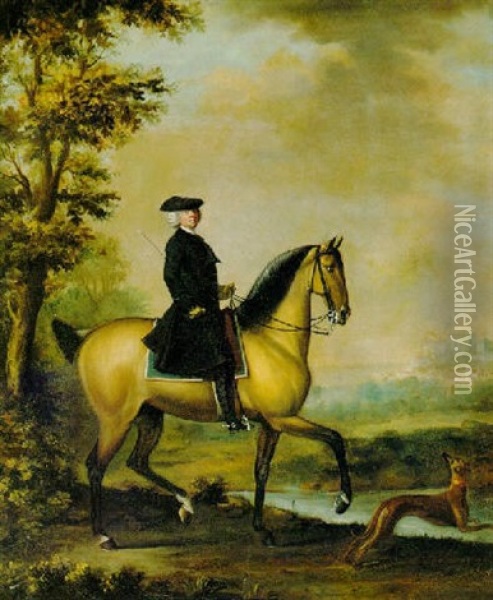 A Gentleman Out Riding, Windsor Castle Beyond Oil Painting - David Morier