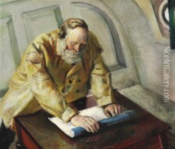 Reading The Chart Oil Painting - Christian Krohg