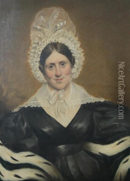 Half-length Portrait Of A Lady Wearing A Lace Cap And Ermine Stole Oil Painting - R.W. Brown