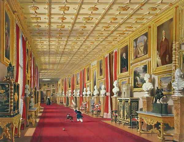 East Corridor, Windsor Castle, from Windsor and its Surrounding Scenery, 1838 Oil Painting - James Baker Pyne