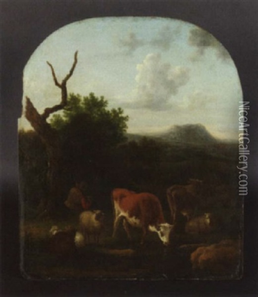 Italienische Landschaft Mit Hirten, Kuhen Und Schafen Oil Painting - Jacob van der Does the Elder