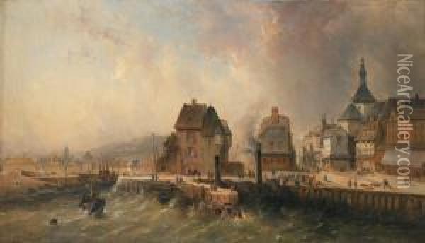 Vue Du Port De Honfleur Oil Painting - Jean Louis Petit