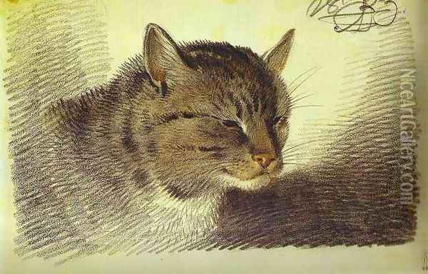 Head of a Cat Oil Painting - Aleksander Orlowski