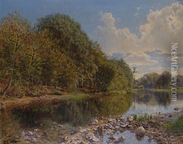 A River Landscape. Oil Painting - Godfried Christiansen