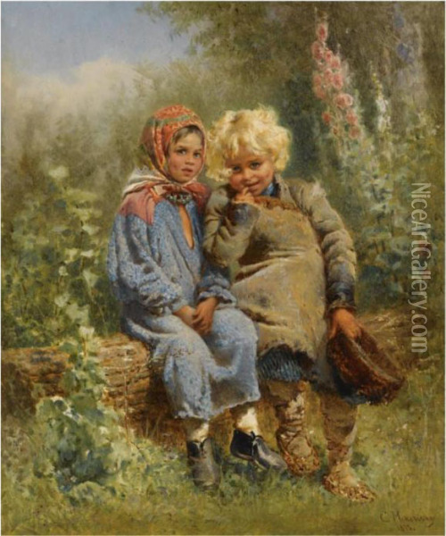 Peasant Children At Rest Oil Painting - Konstantin Egorovich Egorovich Makovsky
