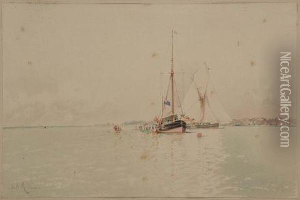 Marina Con Imbarcazioni Oil Painting - Eduardo de Martino
