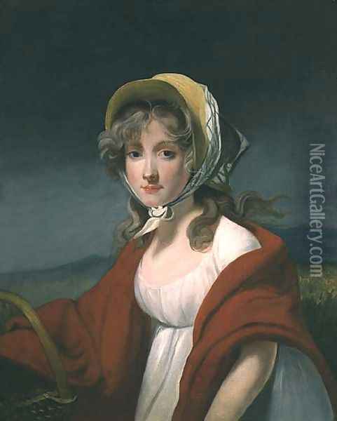 Portrait of a girl wearing a red shawl Oil Painting - Richard Westall