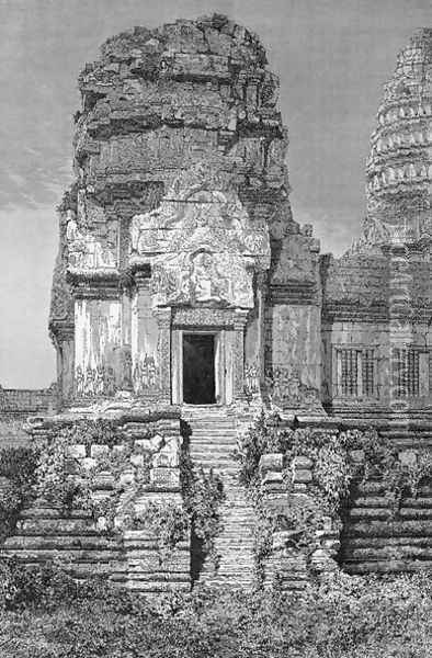 Angkor Wat, view of the second floor, book illustration from A Journey of Exploration in Indo-China, pub. c.1873 Oil Painting - Therond, Emile Theodore