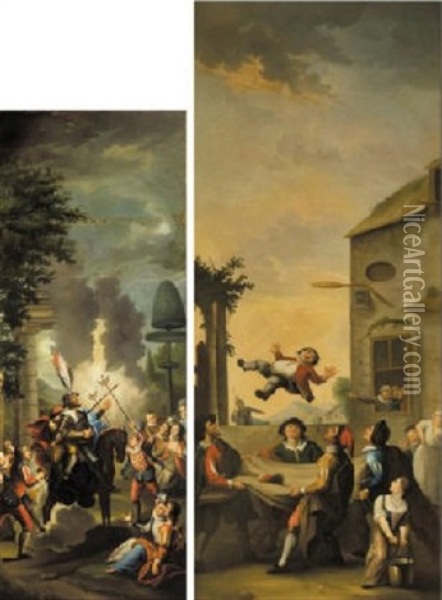 Scene De L' Histoire De Don Quichotte (+ Scene De L' Histoire De Don Quichotte , Lrgr; 2 Works) Oil Painting - Paul Joseph Delcloche
