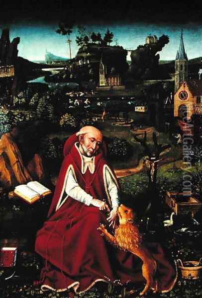 St. Jerome and the Lion Oil Painting - Hans Leonhard Schaufelein