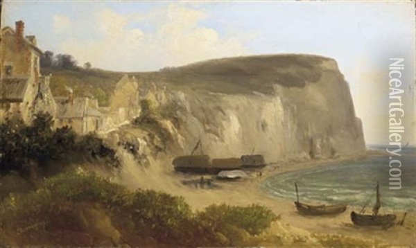 Vue Panoramique Du Village, De La Plage Et Des Falaises D'yport Oil Painting - Jean-Jacques Champin
