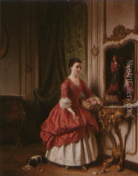 Meisje Met Bloemenkorf Oil Painting - Frans Haseleer
