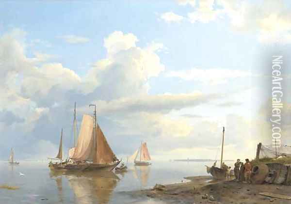 Shipping in a calm Oil Painting - Hermanus Koekkoek