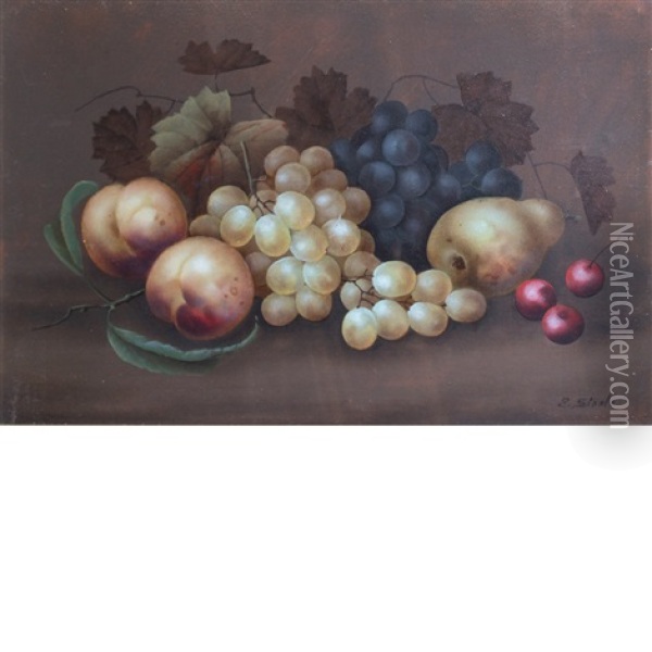 Still Life With Fruit (+ Still Life With Flowers; 2 Works) Oil Painting - Edwin Steele