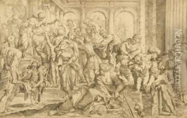 Der Heilige Rochus Spendet Almosen. Oil Painting - Pietro Stefanoni